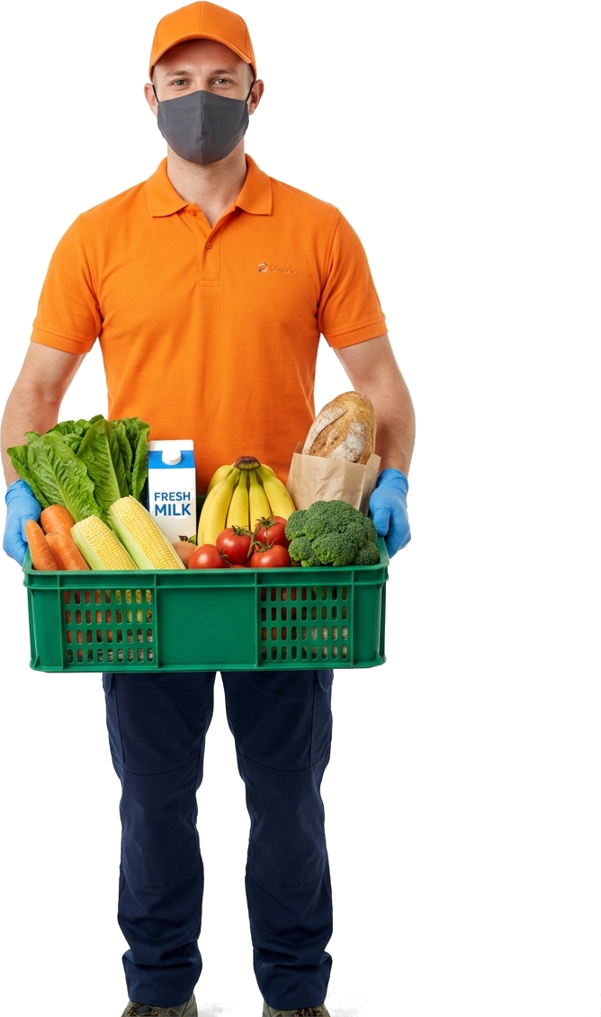 Bulkiz Delivery Executive with Fresh Grocery Crate